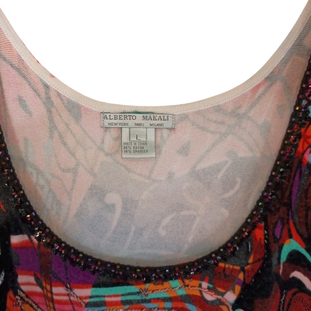 Alberto Makali Womens Twin Set Cardigan Tank Abstract Floral Sequin Beaded Large - Picture 8 of 15